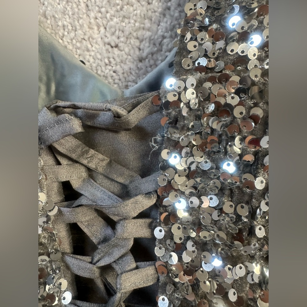 Sliver Sequin Corset Long-sleeve Occassion Dress - Picture 7 of 8